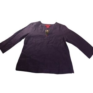Gloria Vanderbilt Purple Linen Split Neck 3/4 Sleeve Tunic Top Size M NWT Resort